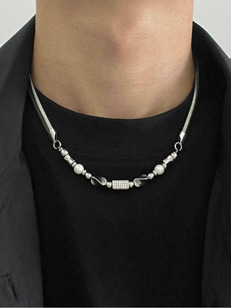 MINBIN Silver Beaded Snake Chain Necklace