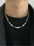 MINBIN Silver Beaded Snake Chain Necklace